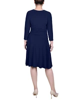 Ny Collection Petite 3/4 Sleeve Rouched-Waist Dress