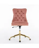 Simplie Fun Velvet Upholstered Pink Swivel Office Chair