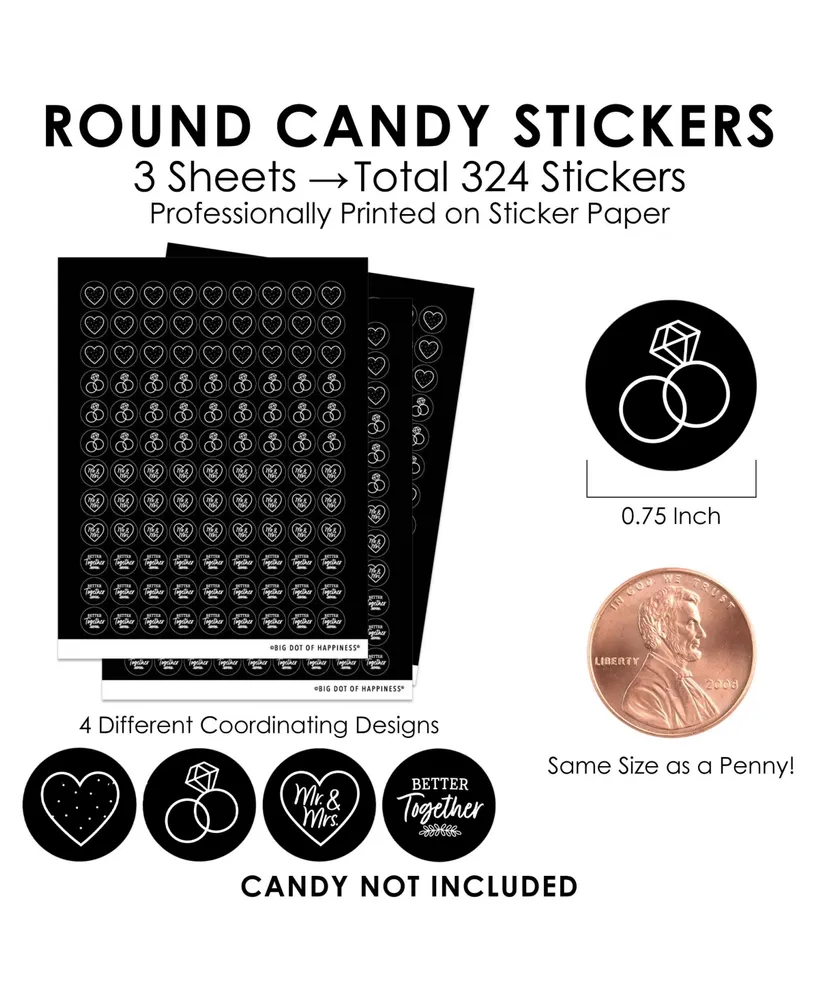 Mr. and Mrs. - Black and White Small Round Candy Stickers Party Labels - 324 Ct