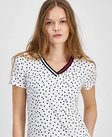 Tommy Hilfiger Women's Dot-Print Signature V-Neck Top