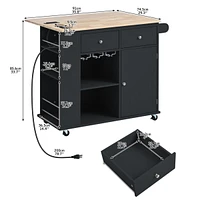 Kitchen Storage Island with Power Outlet and Wine Rack