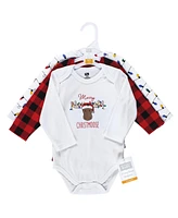 Hudson Baby Boys Unisex Cotton Long-Sleeve Bodysuits, Christmoose, 3-Pack