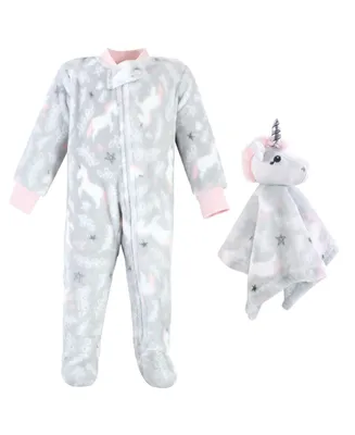 Hudson Baby Baby Boys Flannel h Sleep and Play and Security Toy one piece, Whimsical Unicorn
