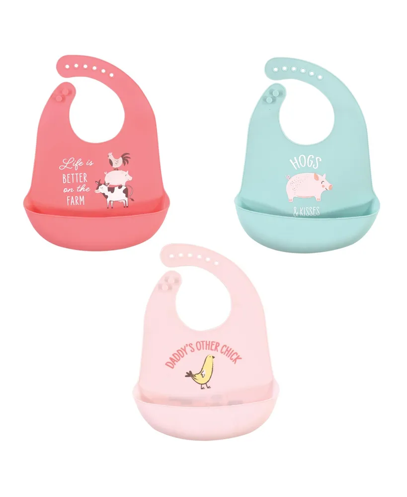 Hudson Baby Infant Girl Silicone Bibs, Life Is Better On The Farm, One Size