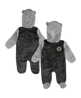 Newborn and Infant Boys Girls Black Boston Bruins Game Nap Teddy Fleece Bunting Full-Zip Sleeper