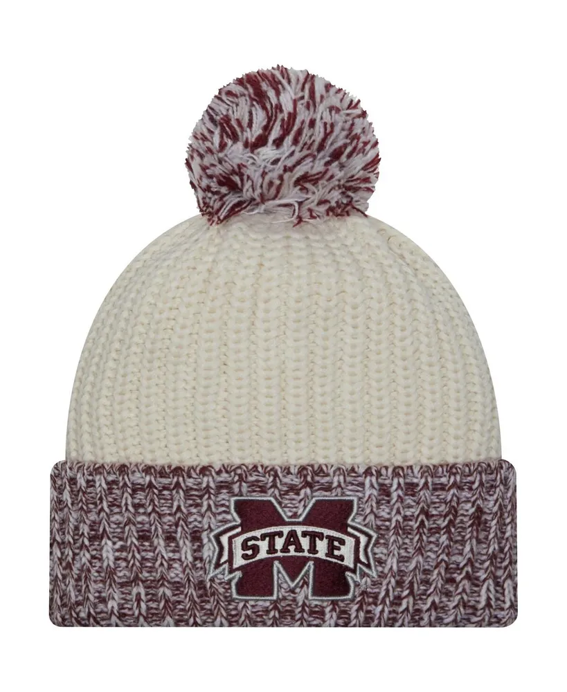 Women's New Era Cream Mississippi State Bulldogs Fresh Cuffed Knit Hat with Pom