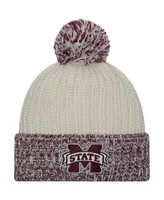 Women's New Era Cream Mississippi State Bulldogs Fresh Cuffed Knit Hat with Pom