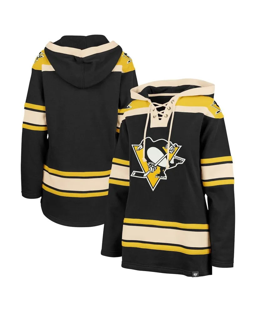 Women's '47 Brand Black Pittsburgh Penguins Superior Lacer Pullover Hoodie