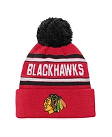 Youth Boys and Girls Chicago Blackhawks Red Jacquard Cuffed Knit Hat with Pom