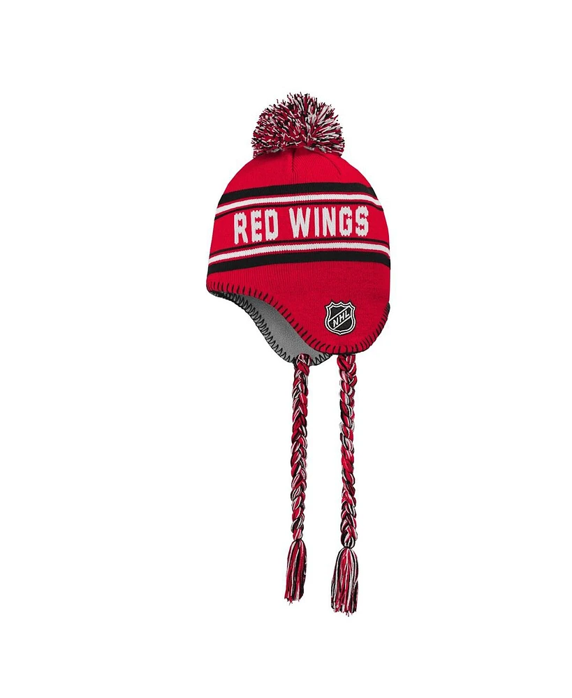 Youth Boys and Girls Detroit Red Wings Red Jacquard Tassel Knit Hat with Pom