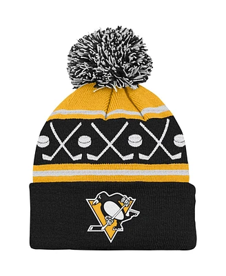 Youth Boys and Girls Black Pittsburgh Penguins Face-Off Cuffed Knit Hat with Pom