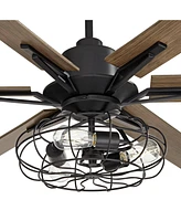 72" Expedition Industrial Rustic Indoor Ceiling Fan with Led 3-Light Remote Control Matte Black Oak Wood Cage for Living Room Kitchen House Bedroom Fa