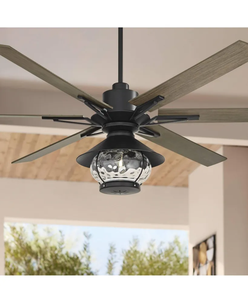 72" Expedition Modern Outdoor Ceiling Fan with Led Light Remote Control Matte Black Oak Wood Lantern Shade Damp Rated for Patio Exterior House Home Po