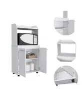 Simplie Fun Kira Kitchen Kart, Double Door Cabinet, One Open Shelf, Two Interior Shelves - White