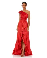 Mac Duggal Women's Bow One Shoulder Ruffle Asymmetrical Hem Gown