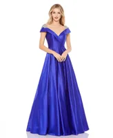 Women's Embellished Cap Sleeve V Neck A Line Gown