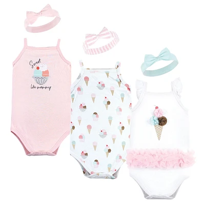 Little Treasure Baby Girls Treasure Baby Sleeveless Bodysuit and Headband Set, Ice Cream Cone