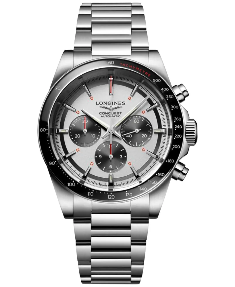 Longines Men's Swiss Automatic Chronograph Conquest Stainless Steel Bracelet Watch 42mm