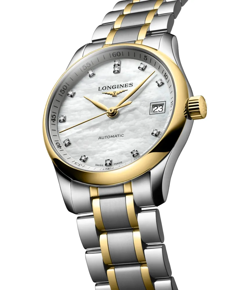 Longines Women's Swiss Automatic Master Diamond (1/20 ct. t.w.) 18k Gold & Stainless Steel Bracelet Watch 34mm