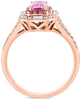 Effy Pink Sapphire (5/8 ct. t.w) & Diamond (1/3 ct. t.w) Halo Ring in 14k Rose Gold