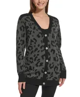 Dkny Jeans Women's Animal-Print Long-Sleeve Cardigan Sweater