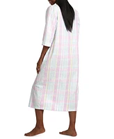 Miss Elaine Women's 3/4-Sleeve Plaid Zip-Front Robe