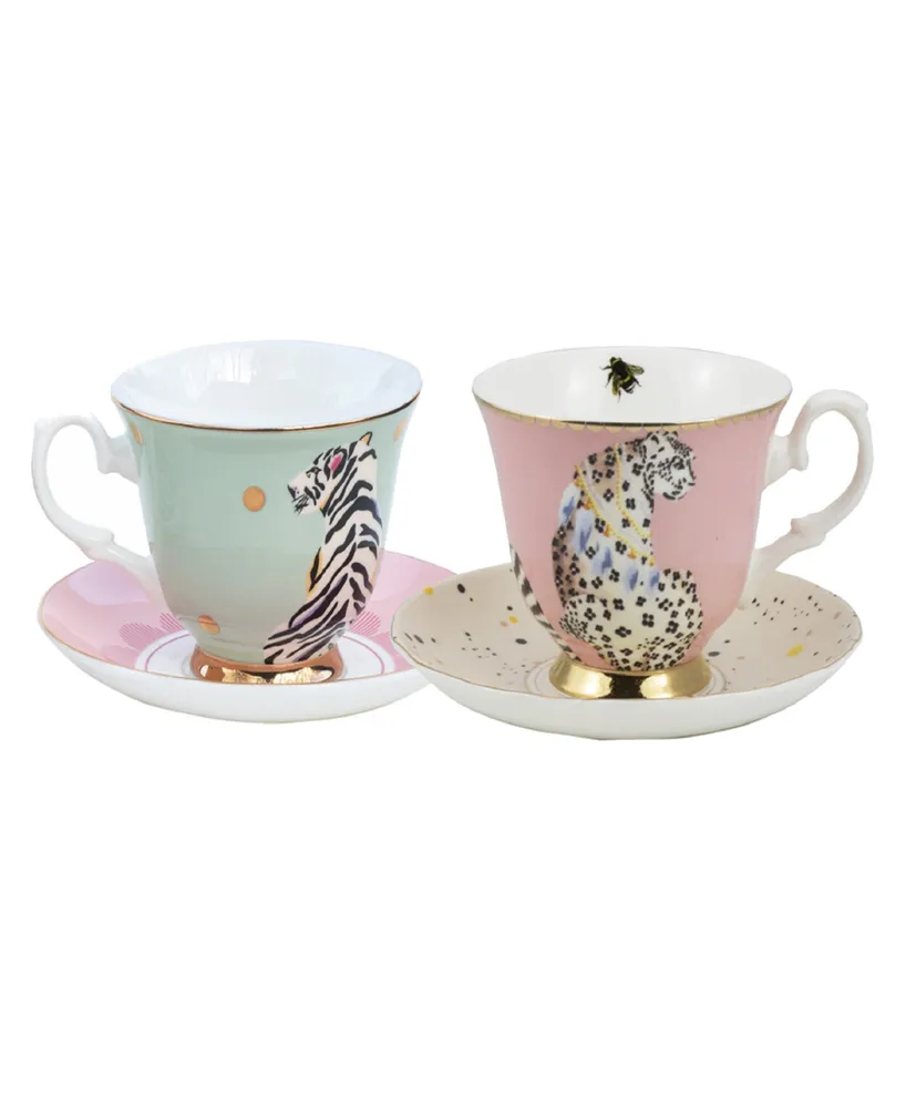 Yvonne Ellen Big Cats Teacup and Saucer, Set of 2