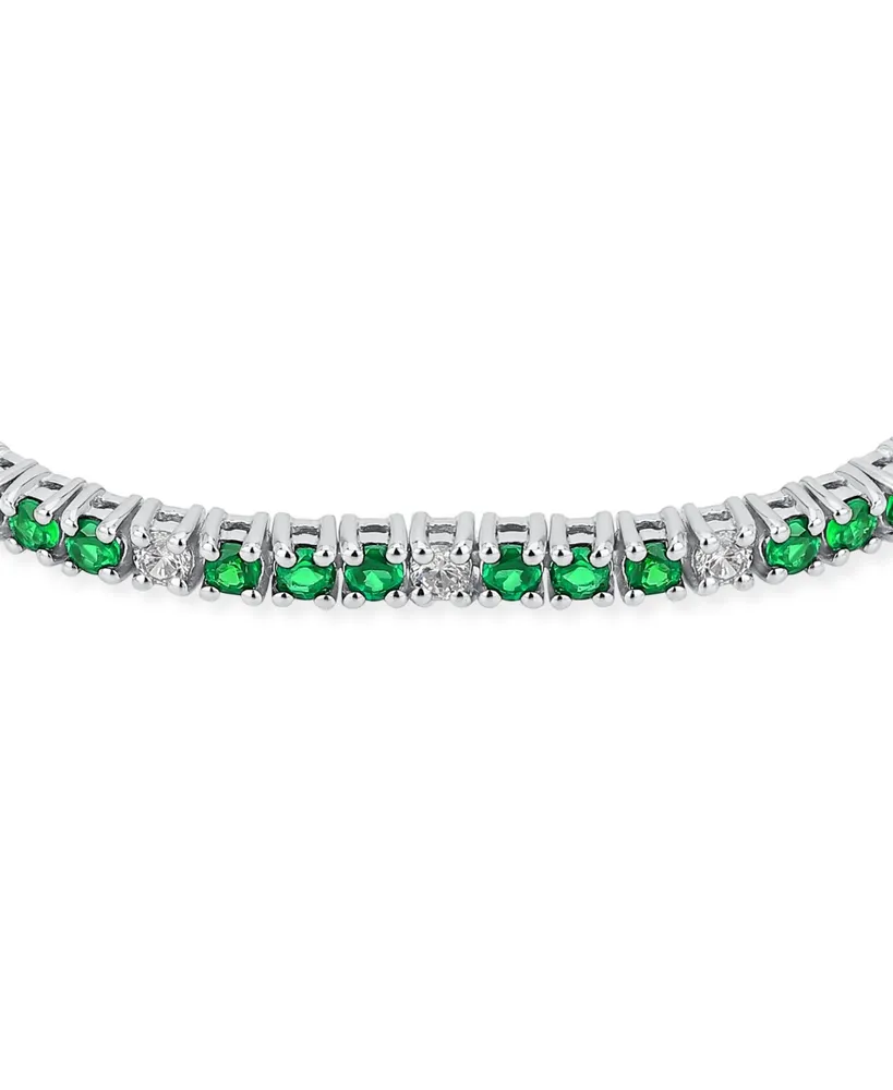 Gemstones 2.2 Ctw White Zircon Alternating Created Green Emerald Bolo Tennis Bracelet for Women Adjustable 7-8 Inch .925 Sterling Silver