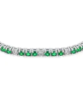 Gemstones 2.2 Ctw White Zircon Alternating Created Green Emerald Bolo Tennis Bracelet for Women Adjustable 7-8 Inch .925 Sterling Silver