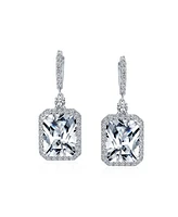 Statement Fashion 10CT Emerald Cut Cz Halo Dangle Huggie Earrings Prom Cubic Zirconia