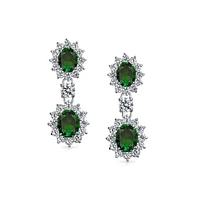 Bling Jewelry Art Deco Style Crown Halo Oval Cubic Zirconia Green Cz Fashion Dangle Drop Earrings For Prom smaid Rhodium Plated