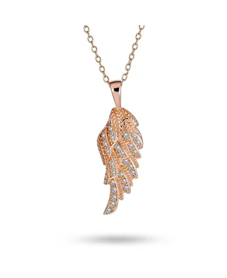 Bling Jewelry Religious Spiritual Cz Pave Accent Feather Guardian Angel Wing Pendant Necklace For Women Teen .925 Sterling Silver