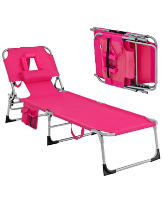 Folding Beach Lounge Chair with Pillow for Outdoor