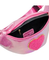 Girl's Hot Pink Shiny Heart Patch Sling Bag