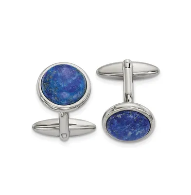 Chisel Stainless Steel Polished Lapis Circle Cufflinks