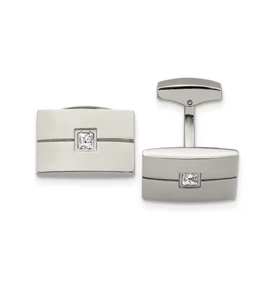 Chisel Stainless Steel Polished Cubic Zirconia Rectangle Cufflinks