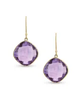 Bling Jewelry Classic Elegant 10K Gold Faceted Briolette Bezel Set Square Cushion Cut Purple Natural Amethyst Dangle Drop Earrings For Women Wire Fish