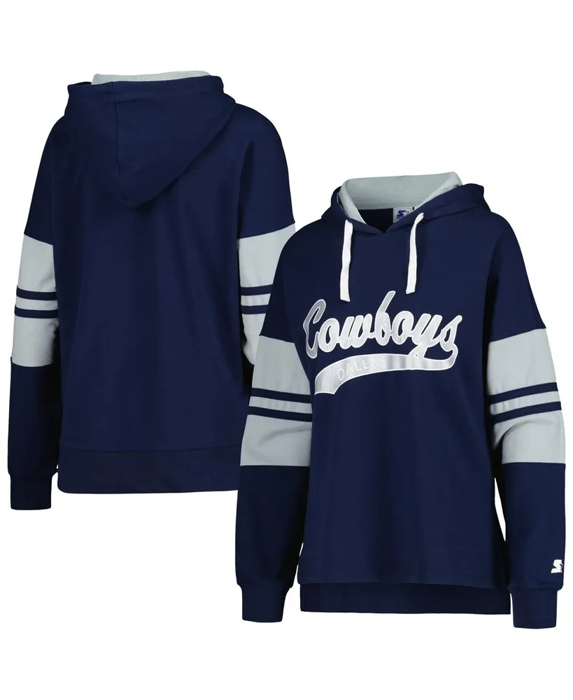 Women's Starter Navy Dallas Cowboys Bump And Run Long Sleeve Hoodie T-shirt