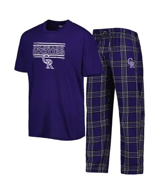 Men's Concepts Sport Purple, Black Distressed Colorado Rockies Badge T-shirt and Pants Sleep Set