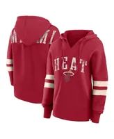 Women's Fanatics Red Distressed Miami Heat Bold Move Dolman V-Neck Pullover Hoodie