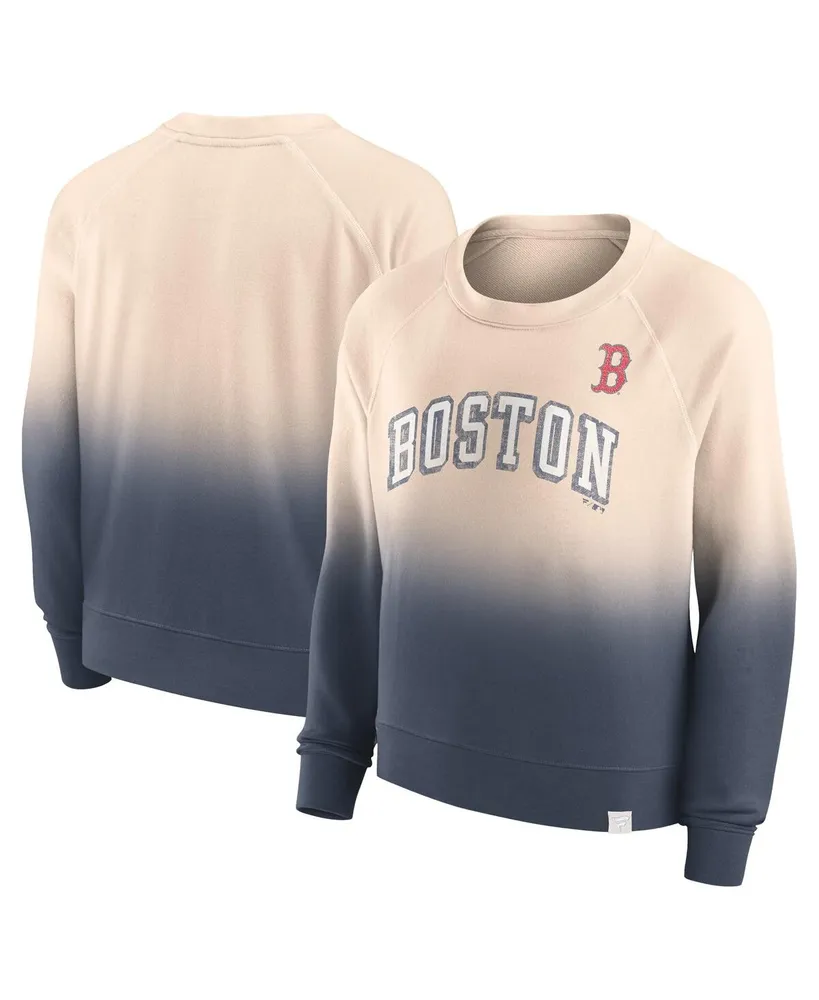 Women's Fanatics Tan, Navy Distressed Boston Red Sox Luxe Lounge Arch Raglan Pullover Sweatshirt