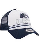 Men's New Era White, Navy Dallas Cowboys Stacked A-Frame Trucker 9FORTY Adjustable Hat