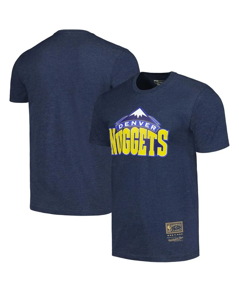 Men's and Women's Mitchell & Ness Navy Denver Nuggets Hardwood Classics Mvp Throwback Logo T-shirt