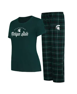 Women's Concepts Sport Green, Black Michigan State Spartans Arctic T-shirt and Flannel Pants Sleep Set