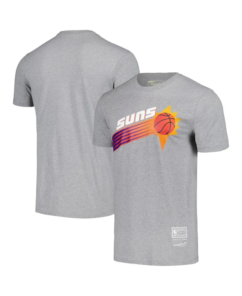 Men's and Women's Mitchell & Ness Heather Gray Phoenix Suns Hardwood Classics Mvp Throwback Logo T-shirt