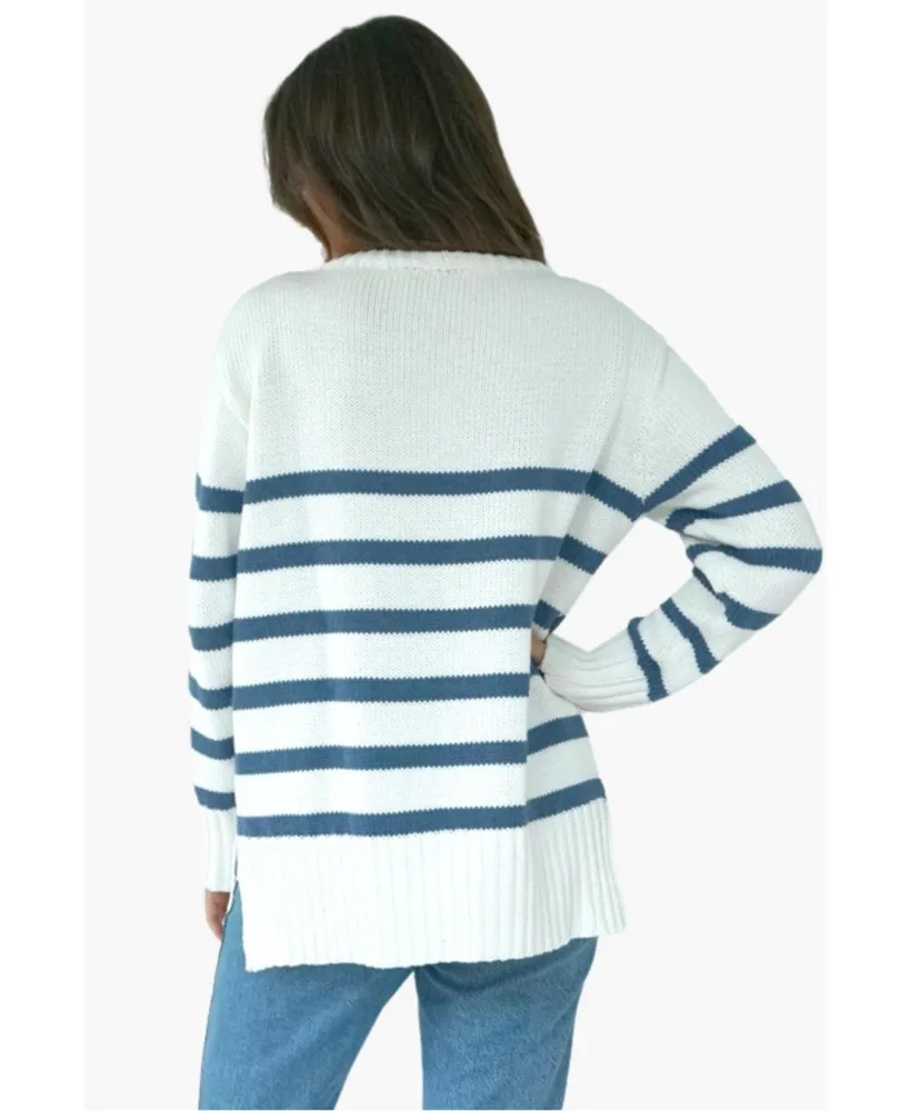 Paneros Clothing Women's Cotton Jodi Stripe Tunic Sweater
