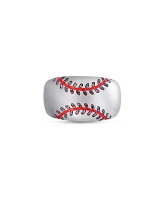 LuvMyJewelry Home Run Baseball Design Sterling Silver Red Diamonds Enamel Band Men Ring