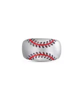 LuvMyJewelry Home Run Baseball Design Sterling Silver Red Diamonds Enamel Band Men Ring