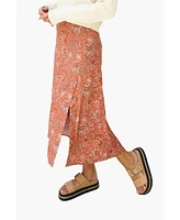 Paneros Clothing Women's Paisley Printed Avery Midi Skirt Rust