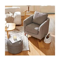 Sherpa Accent Chair with Storage Ottoman Set, Upholstered Barrel Club Arm Chair with Footrest, Modern Living Room Chair with Back Pillow and Wooden Le